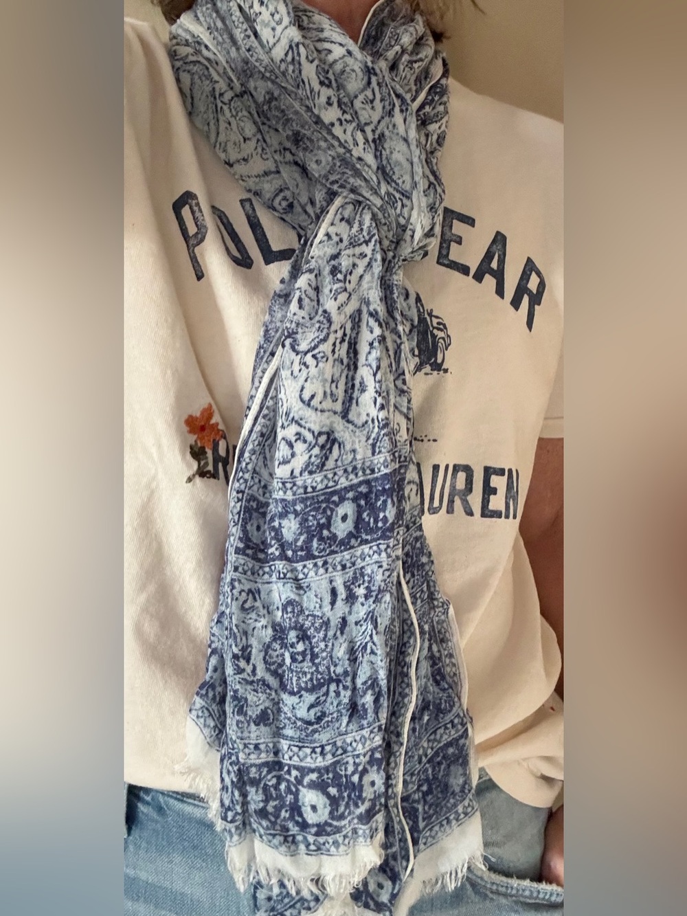 Polo Ralph Lauren Blue and White Paisley Scarf